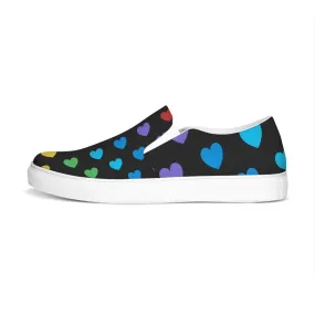 Womens Sneakers, Rainbow Hearts Low Top Slip-On Canvas Shoes