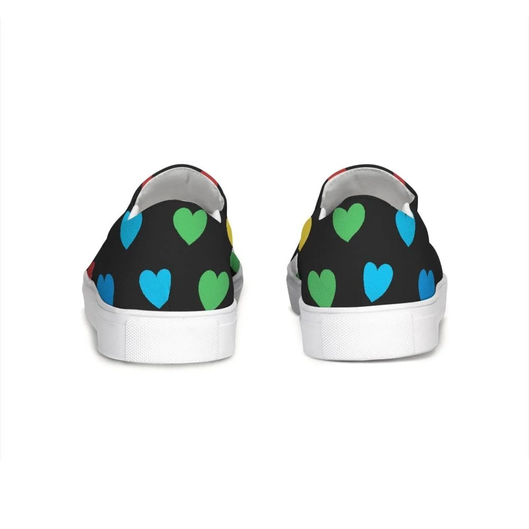 Womens Sneakers, Rainbow Hearts Low Top Slip-On Canvas Shoes