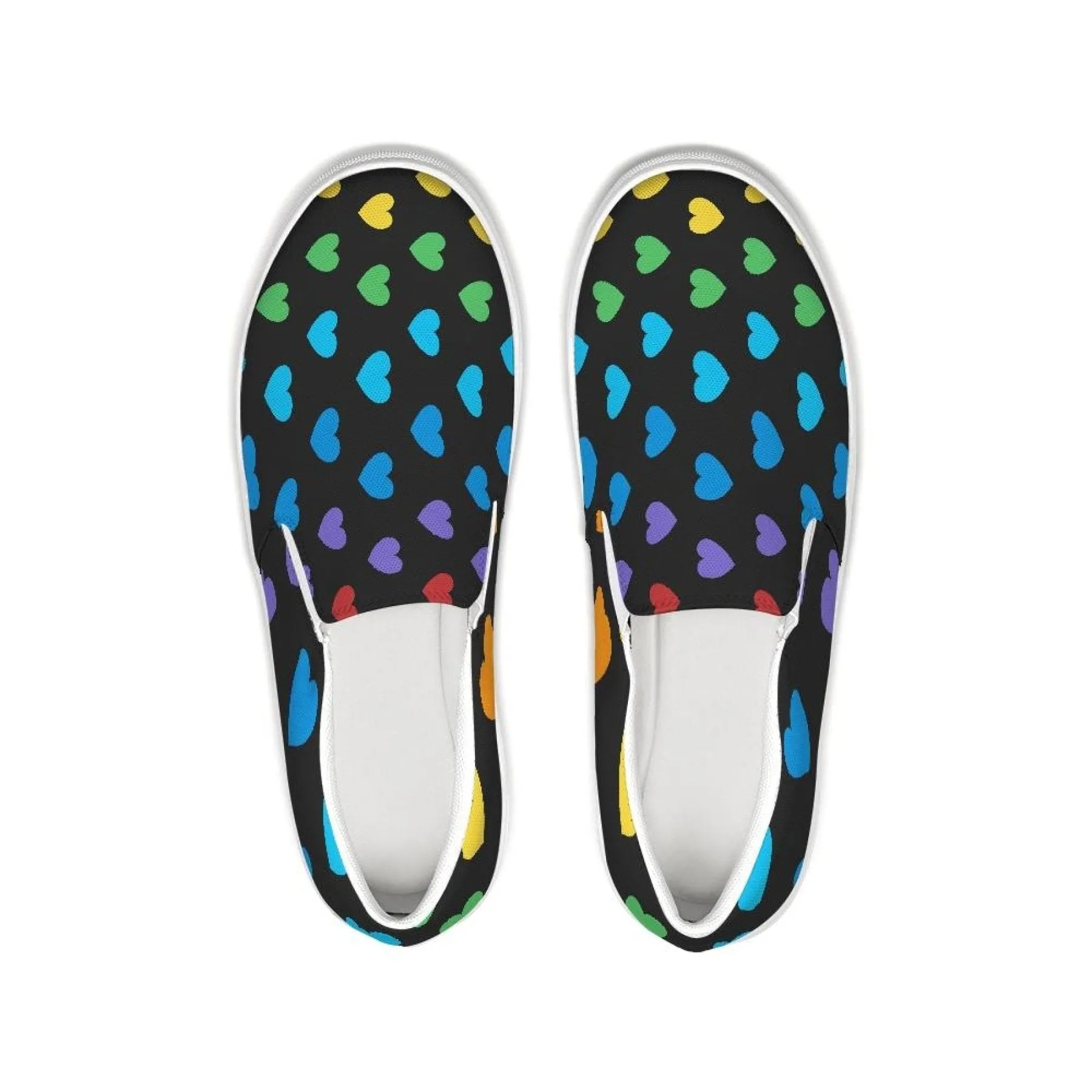 Womens Sneakers, Rainbow Hearts Low Top Slip-On Canvas Shoes