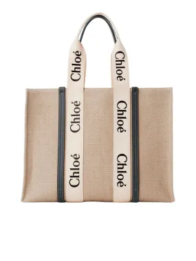 WOODY LARGE CANVAS AND LEATHER TOTE BAG